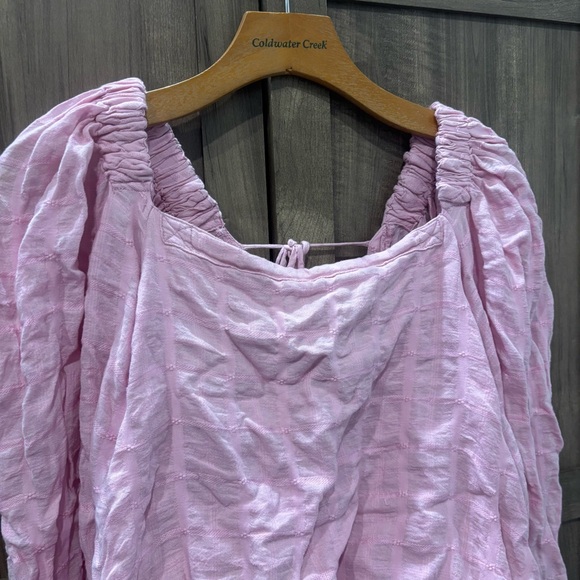 Free People Alicia Top Pink Crinkled Balloon Sleeves Open Tie Back Blouse - Picture 6 of 11